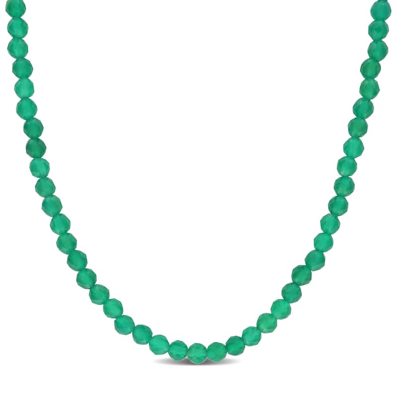 Miadora 16 2/5ct TGW Fancy-Cut Green Onyx Facetted Bead Necklace in Yellow Silver-17+2 in.