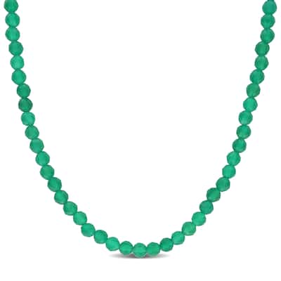 Miadora 16 2/5ct TGW Fancy-Cut Green Onyx Facetted Bead Necklace in Yellow Silver-17+2 in.