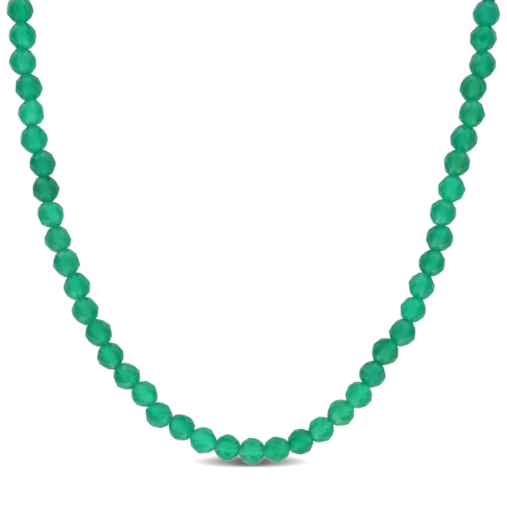 Miadora 16 2/5ct TGW Fancy-Cut Green Onyx Facetted Bead Necklace in Yellow Silver-17+2 in.