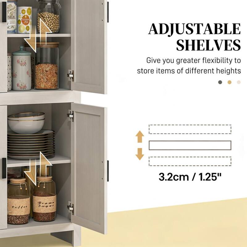 Rossetta Contemporary Chic Freestanding Kitchen Pantry Storage Cabinet with Adjustable Shelves and Back Anti-tipping Strap