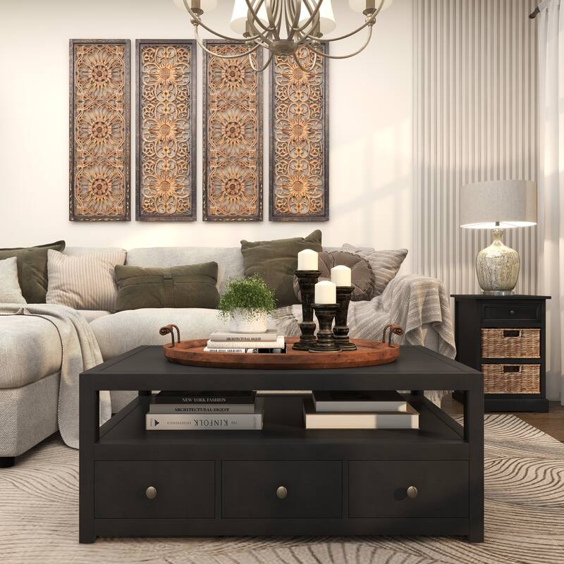 Brown Wood Large Oval Living Room Decor Tray with Scroll Metal Handles