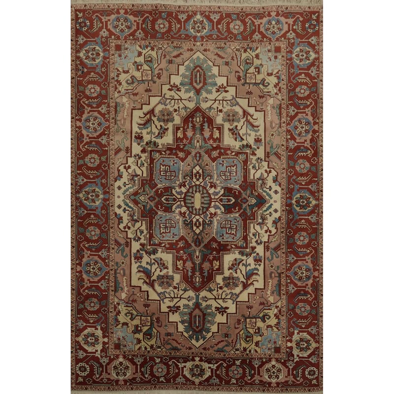 Hand Knotted Oriental 100% Wool Carpet Traditional Floral Beige & Ivories Heriz (serapi) Area Rug - 11' 2'' X 8' 10''