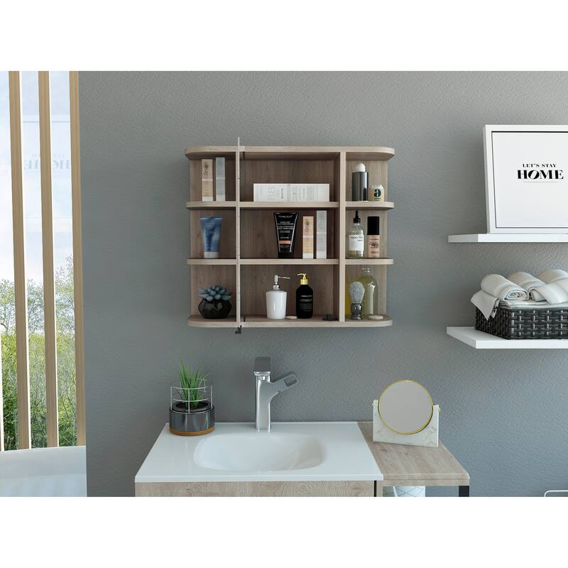 TUHOME Milan Mirrored Medicine Cabinet with 3 Concealed and 6 Open Shelves