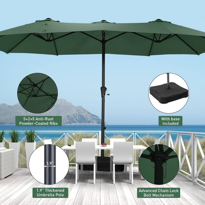 Ainfox 10ft Solar Patio Umbrella 40 LED Lighted and Umbrella Base, Strip Lights Outdoor Market Table Umbrella