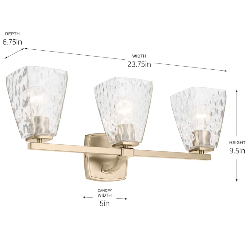 Kichler Lighting Marant 23.75" 3-Light Vanity Light with Clear Water Glass in Champagne Bronze