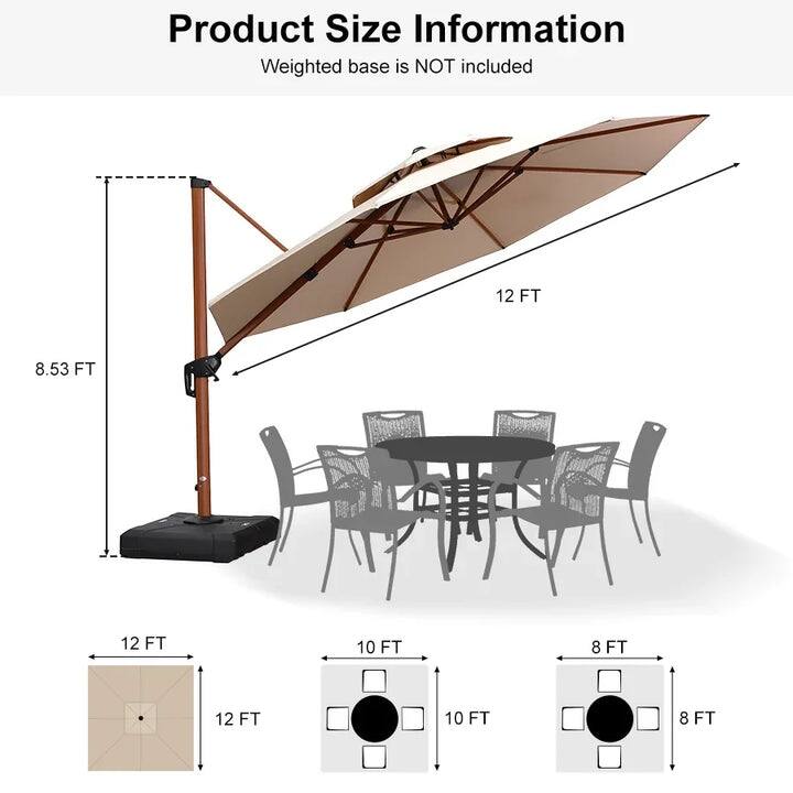 PURPLE LEAF Double Top10/11/12/13ft Round Patio Cantilever Umbrella in Wood Color