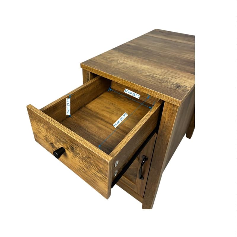 Farmhouse End Table Bedside Table With Charging Station, Night Stand With Barn Door And Drawer
