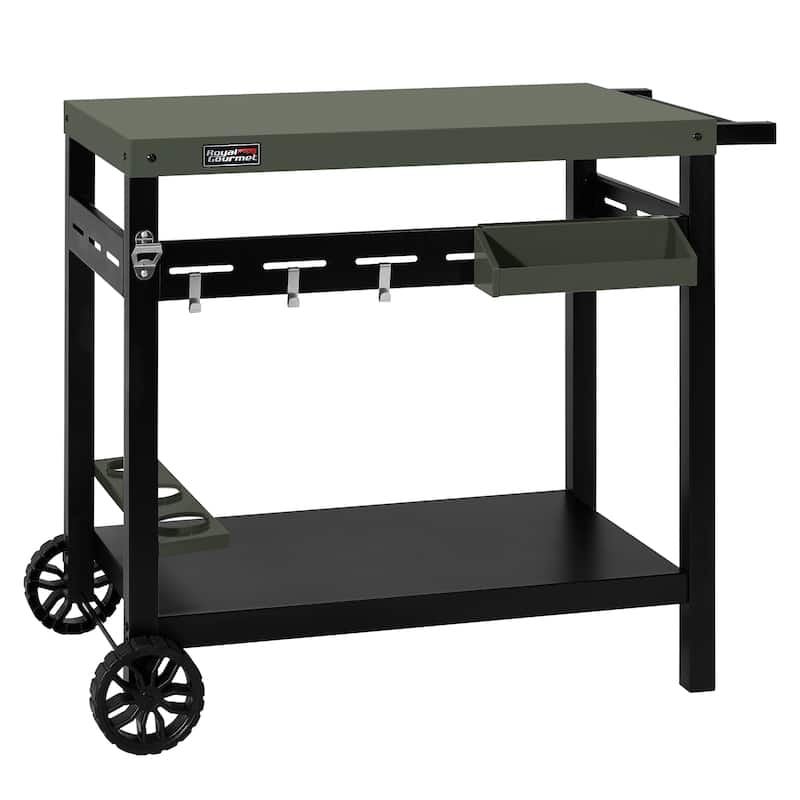 Royal Gourmet Double-Tier Dining Cart with Olive Green Top - N/A - Steel