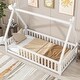 preview thumbnail 3 of 26, Modern Twin Size Pine Wood Tent-Shaped Floor Bed Frame, Teepee Bed with Guardrails & Slats for Kids Girls Boys