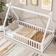 preview thumbnail 27 of 78, Toddler Floor Bed with Fence Guardrails, Wood Slat Support, Tent-shaped Bed with Roof Frame - Available with or without Door White No Door - Twin