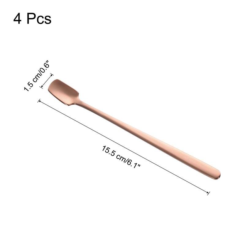 4pcs Espresso Spoons Stainless Steel Square Coffee Spoon - Rose Gold Tone - 6.1 Inch