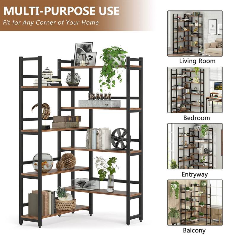 70.8 Inch Corner Bookshelf, 8-Tier Industrial Bookcase