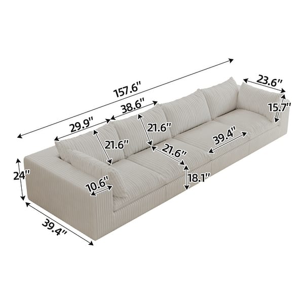 dimension image slide 2 of 20, Modular Sectional Sofa Corduroy Upholstered Sleeper Sofa Convertible Cloud Accent Couch Deep Seat Chaise Lounge, DIY Combination