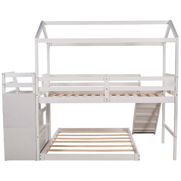 Kaylee Twin over Full House Bunk Bed with Slide and Storage Staircase ...