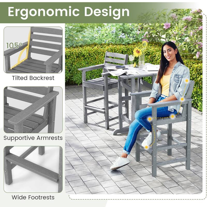 Gymax Patio Bar Stools Set of 4 Tall Adirondack Chair w/ Backrest