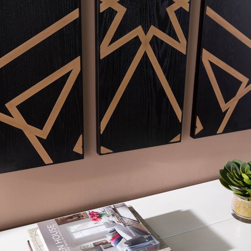 Meleane Contemporary Black Wood Wall Panel (Set of 3)