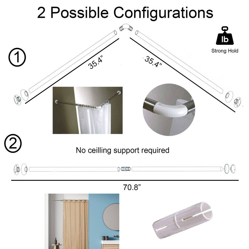 Wall Mounted Corner Shower Curtain Rod 35.4 - 35.4 Inches