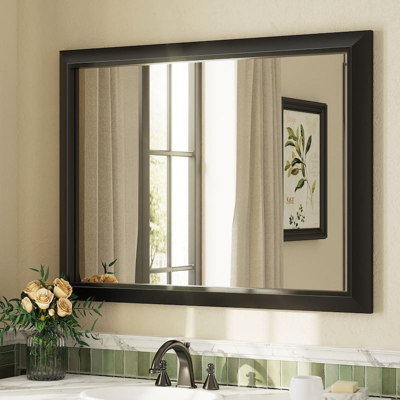 Beveled Metal Rectangle Framed Bathroom Vanity Tempered Glass Mirrors - 40" x 30" - Black