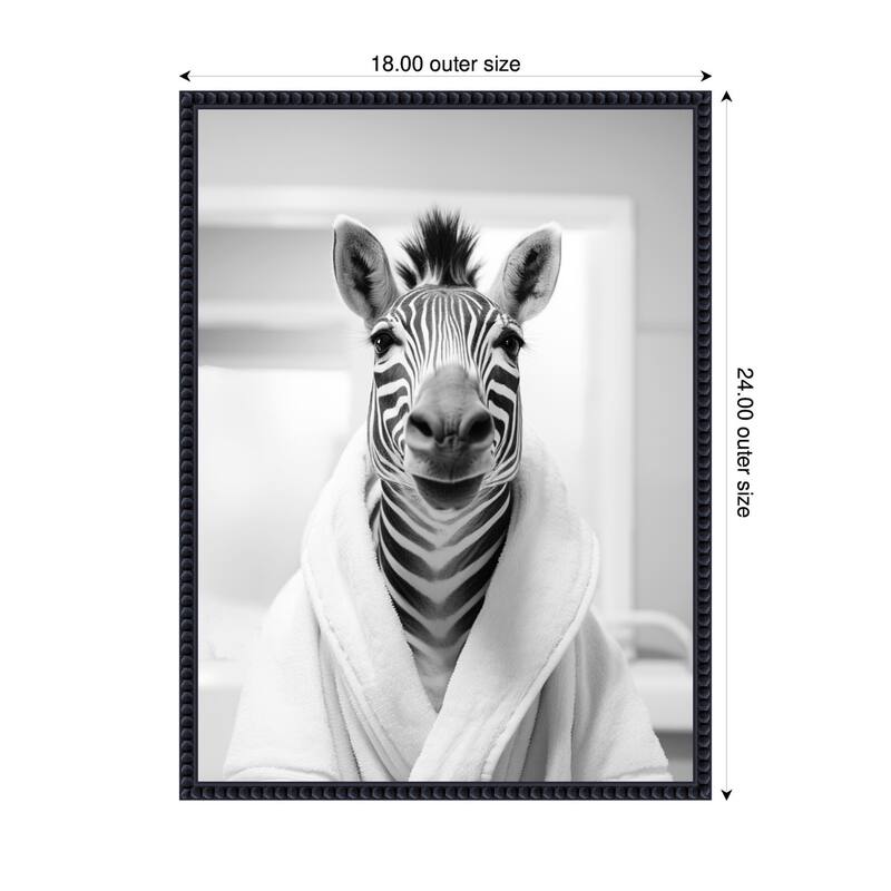 Kate and Laurel Sylvie Zebra Bathroom Art Towel Robe Black and White Framed Canvas by The Creative Bunch Studio