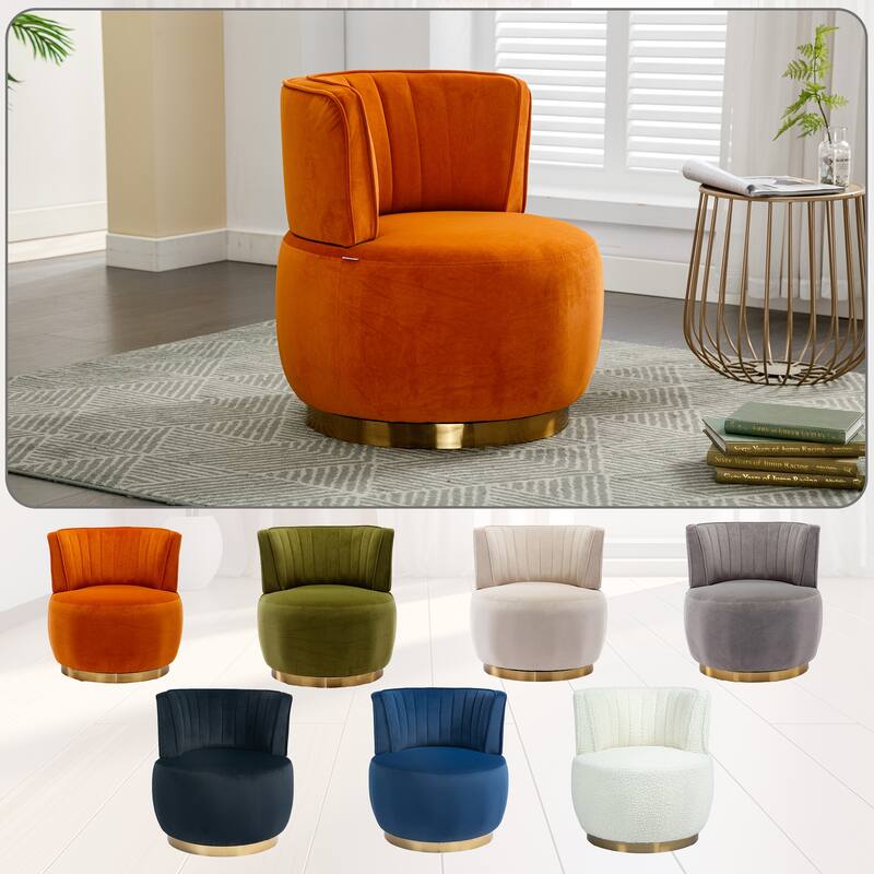 Orange Modern 25.2" Upholstered 360° Swivel Barrel Chair with Wide Upholstered and Sturdy Hardwood Frame