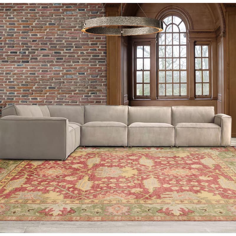 Hand Knotted Raspberry Oushak Arts & Crafts Wool Oriental Area Rug - 9'  x 12'