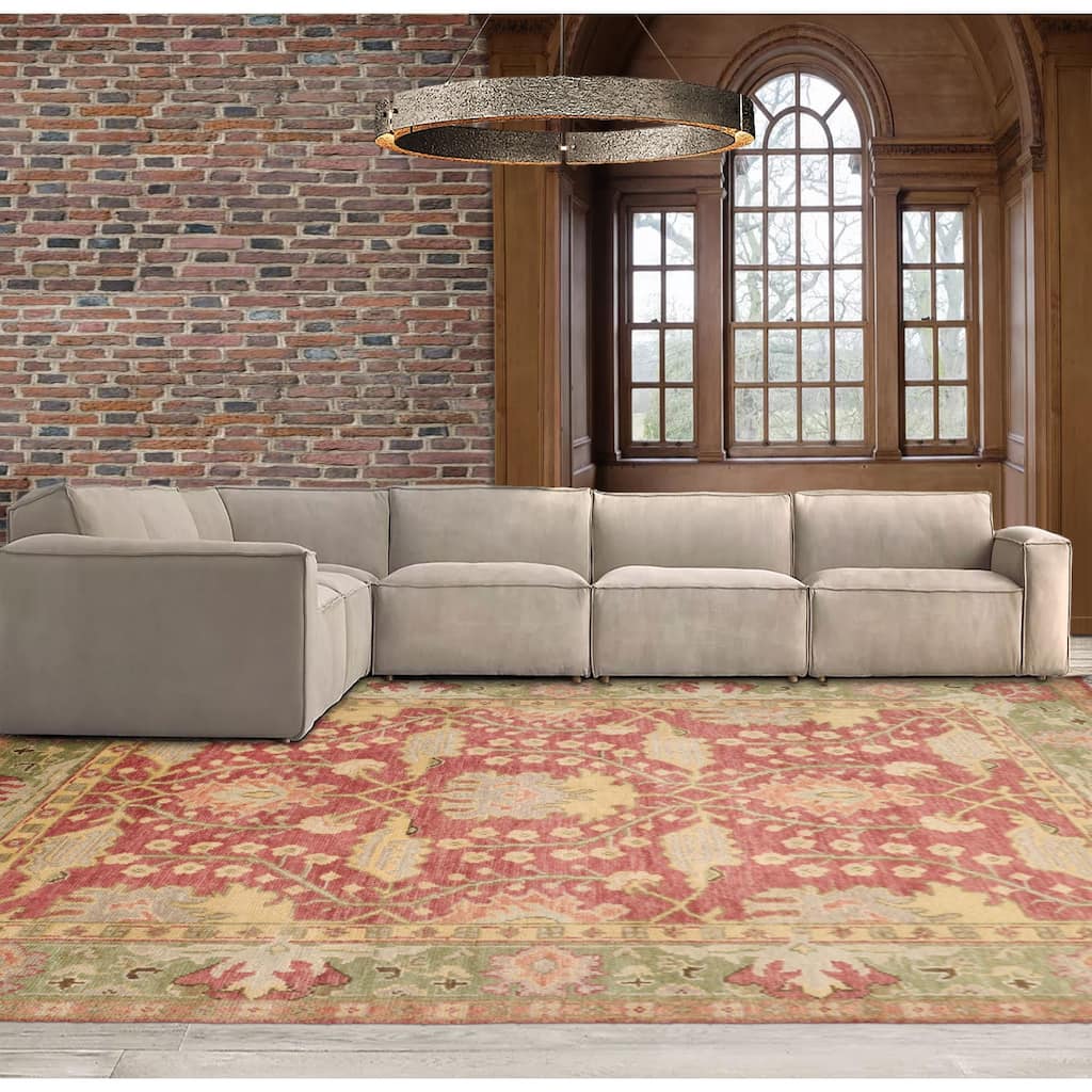 Hand Knotted Raspberry Oushak Arts & Crafts Wool Oriental Area Rug