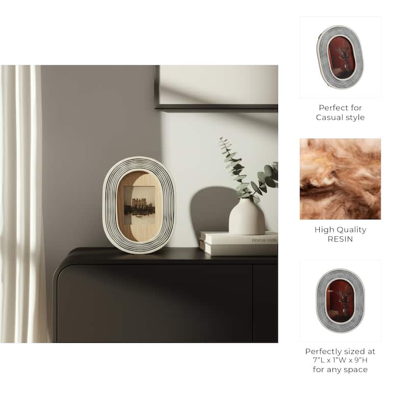 Resin Glass Oval Photo Frame Featuring Striped Detailing Casual Style