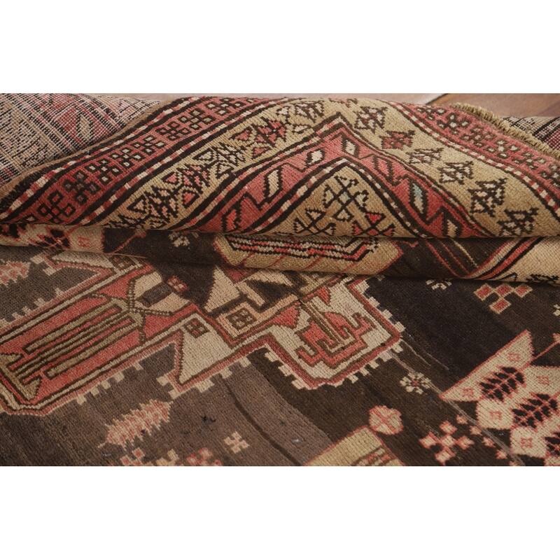 Meshkin Persian Vintage Runner Rug Handmade Wool Carpet - 4'3" x 9'5"