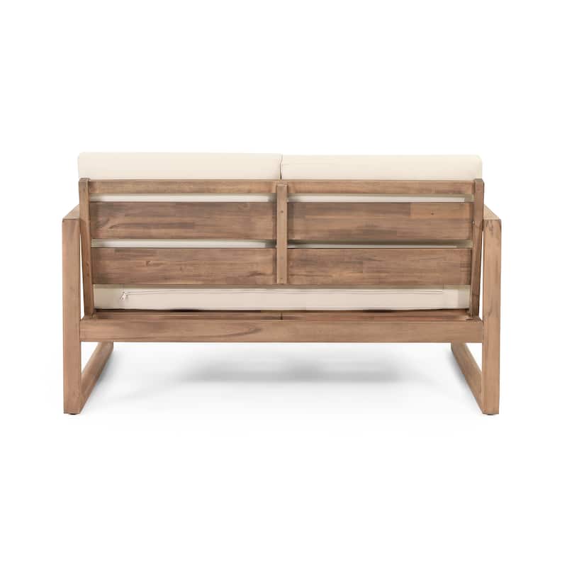 Stefan Acacia Wood Outdoor Loveseat and Coffee Table Set with Cushions by Christopher Knight Home