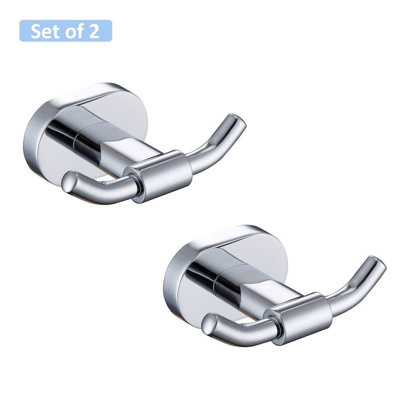 Wall Mounted 2 in 1 Towel Hook Double Robe Hook (set of 2) - Platinum/Chrome