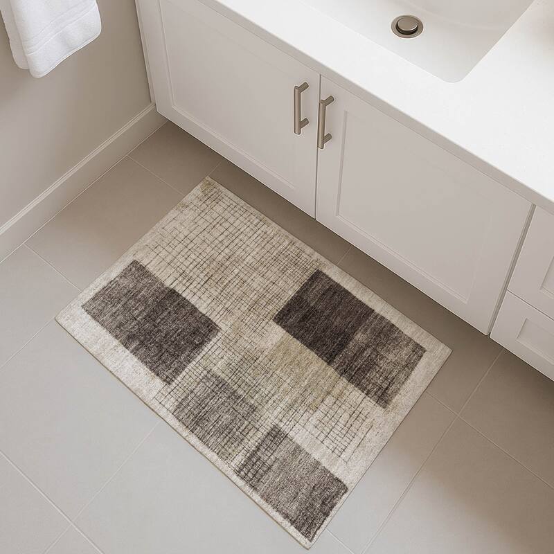 Premium Washable Super Soft Geo Hatch Mayfield Rug - Brown - 1'8" x 2'6"