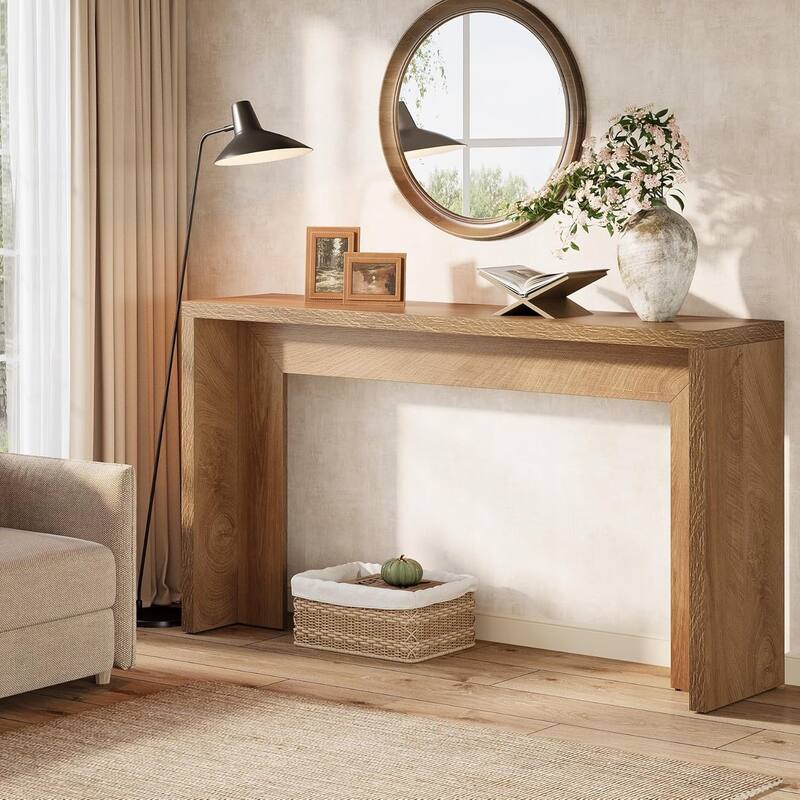 Farmhouse Brown Wood Console Table Entryway Table for Living Room