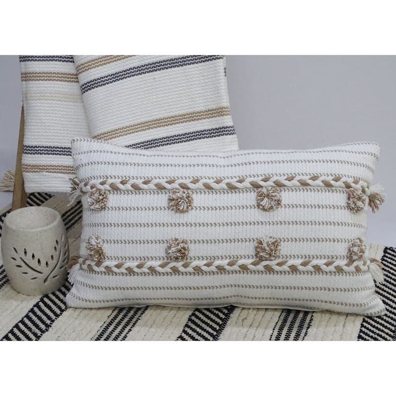 Vibhsa Handwoven 14" X 24" Throw Pillow with Poms