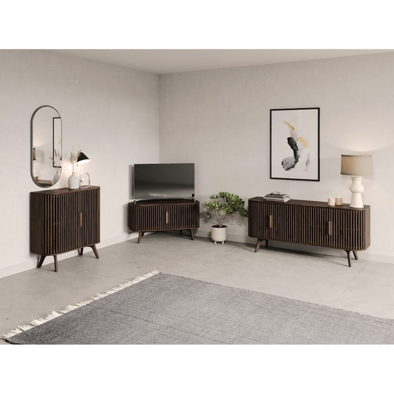 Studio London Sierra Wooden Corner TV Stand with Mid-Century Accents