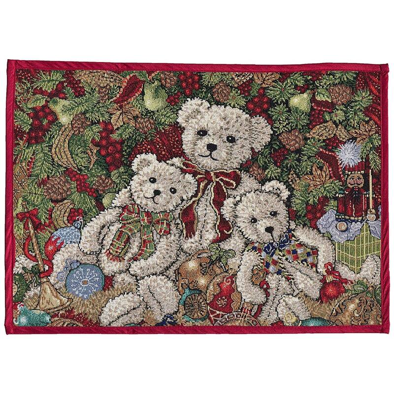 Violet Linen Decorative Christmas Tapestry Holiday Design- 19" X 27" Area Rug - 19" x 27" - Teddy Bear Design