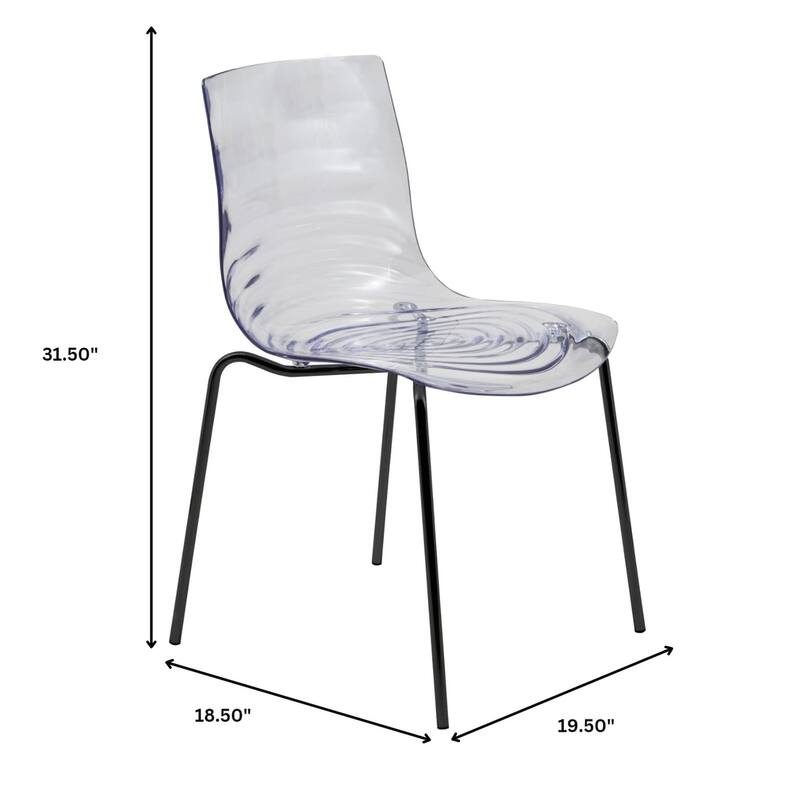 Astor Modern Acrylic Armless Dining Chair with Chrome Legs Accent Side Chair Water Ripple Design Seats