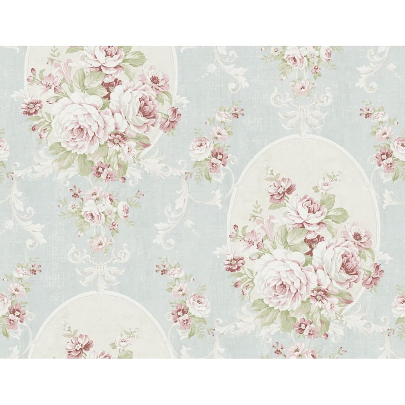 Seabrook Designs Kelia Framed Floral Unpasted Wallpaper - 27 in. W x 27 ft. L - Blue