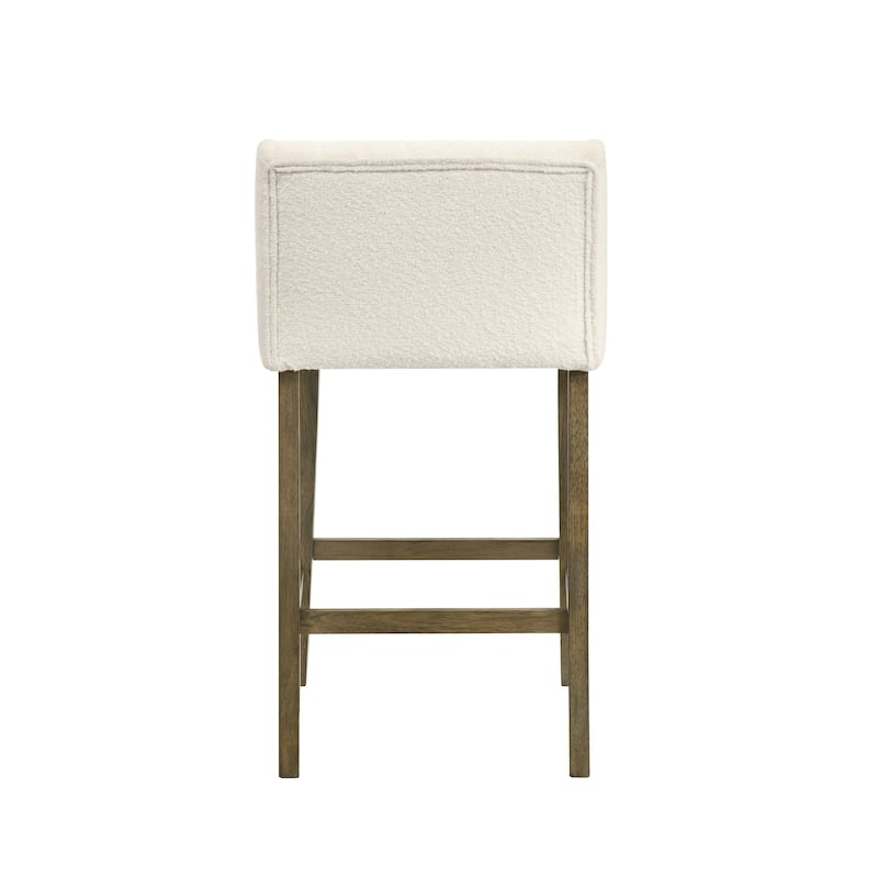 Fauna Low-Back Boucle Bar Stool, Upholstered Counter Height Kitchen Barstool with Wood Legs