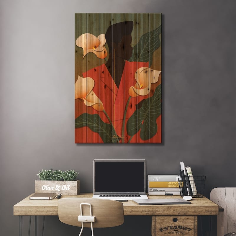 Calla Lilies Print On Wood by Taku Creates - Multi-Color