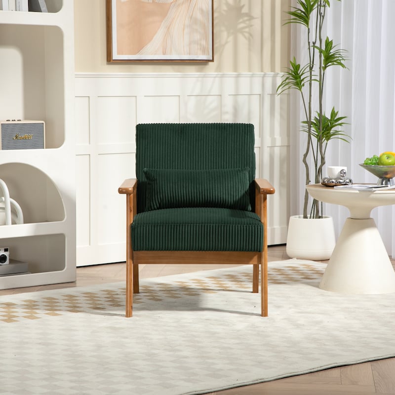 Corduroy Accent Chair,Solid Wood Armchair for Living Room