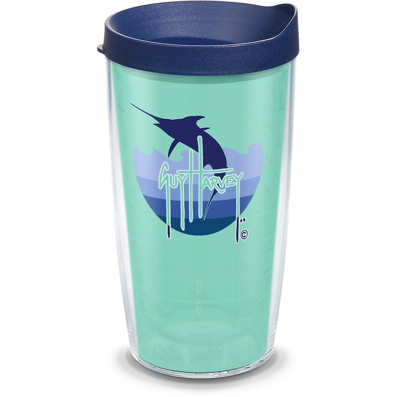 Tervis Guy Harvey Mint and Navy Marlin Made in USA Double Walled Insulated Travel Tumbler, Classic - 16oz