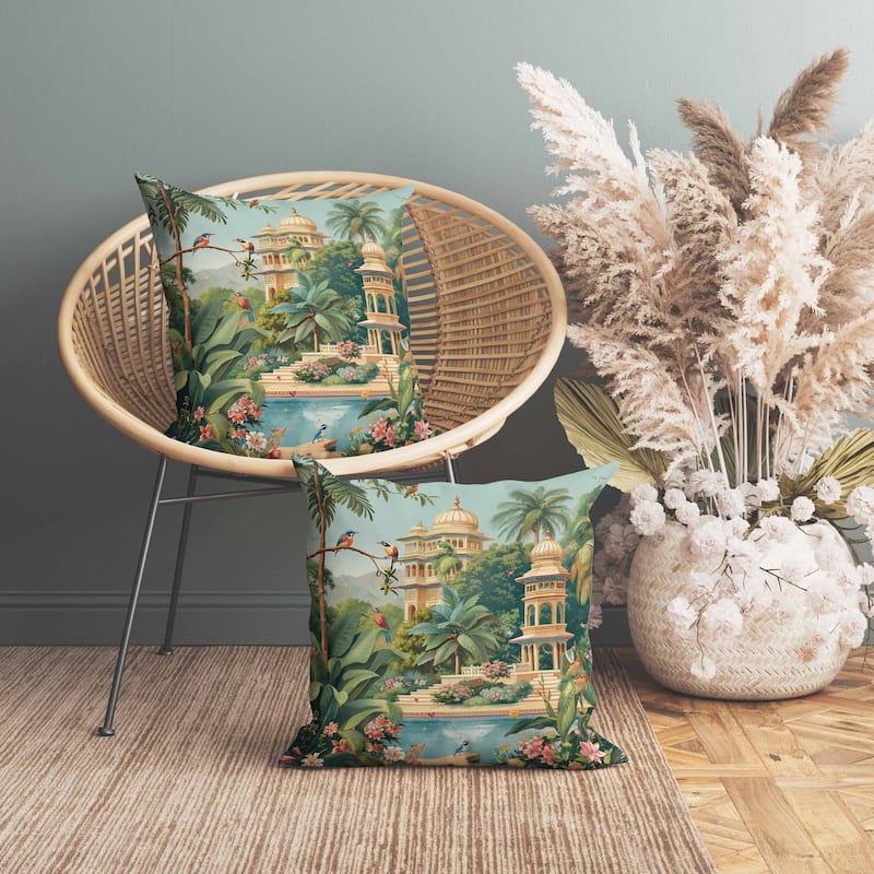 Sanctuary of the Divine Faux Suede Reversible Throw Pillow Green and Orange