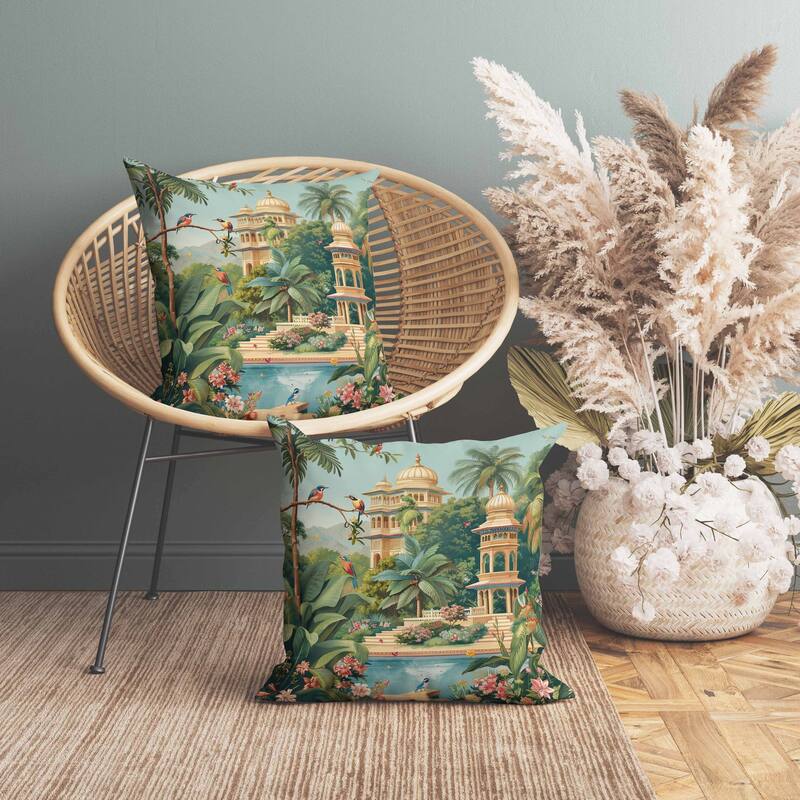 Sanctuary of the Divine Indoor/Outdoor Reversible Throw Pillow Green and Orange