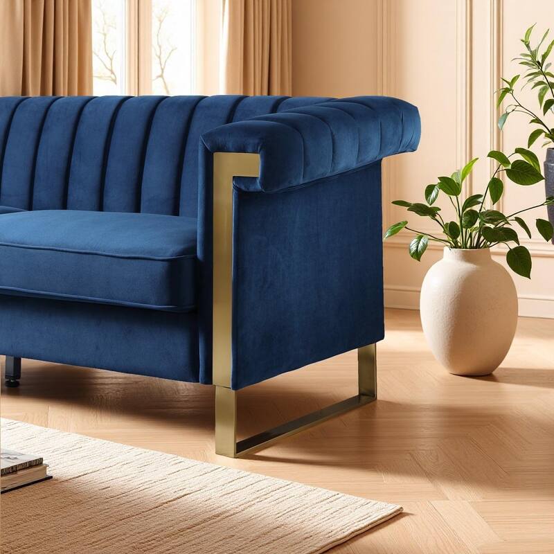 Velvet Sofa Couch for Living Room, Modern Loveseat Couch with Gold Accents, Apartment Chesterfield Sofa