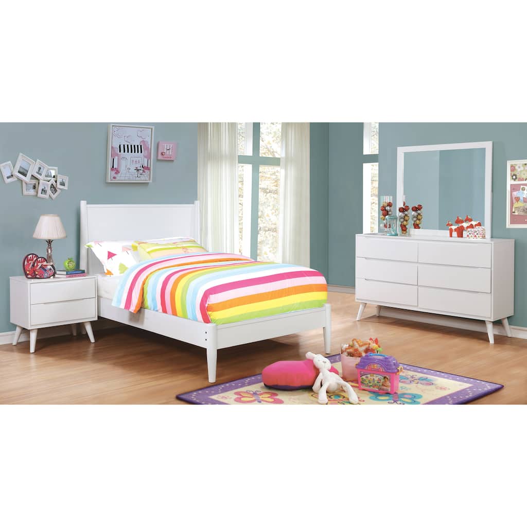 Fopp Mid-Century Modern White Wood 4-Piece Platform Bedroom Set by Furniture of America