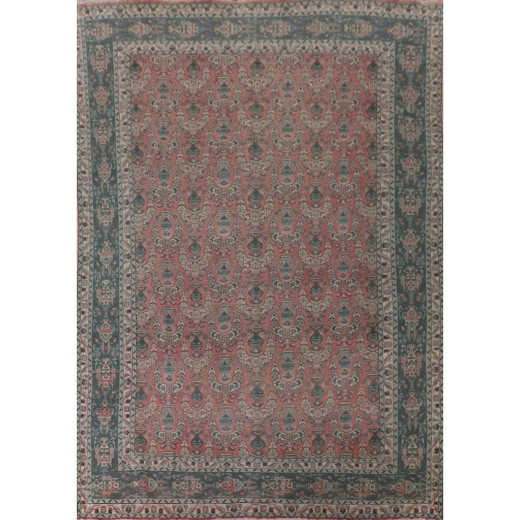 Over Dyed Pink Tabriz Persian Vintage Rug Handmade Wool Carpet - 9'9"x 12'7"