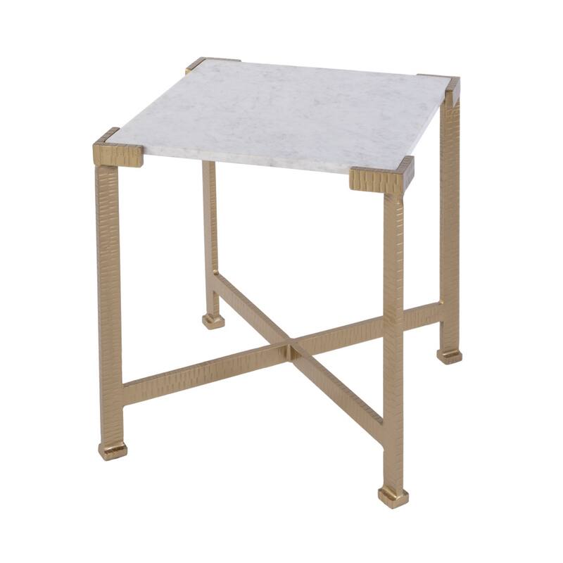 HomeRoots 20" White and Gold Distressed Marble and Iron Square End Table - 18.00 in. x 20.00 in. x 18.00 in.