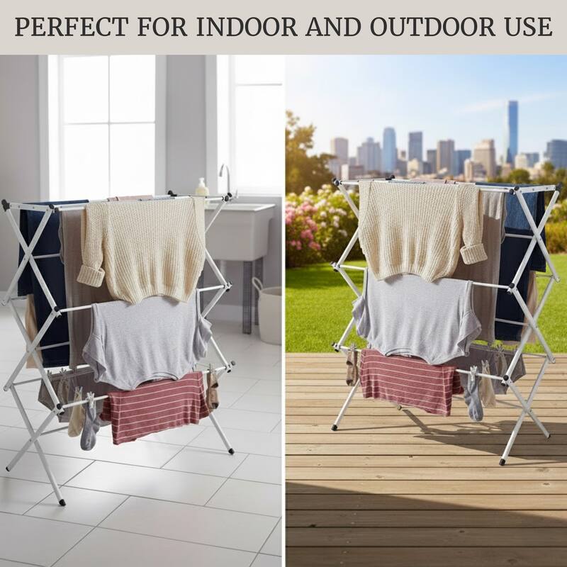 Clothes Drying Rack - Collapsible and Compact for Indoor/Outdoor Use by Lavish Home (White)