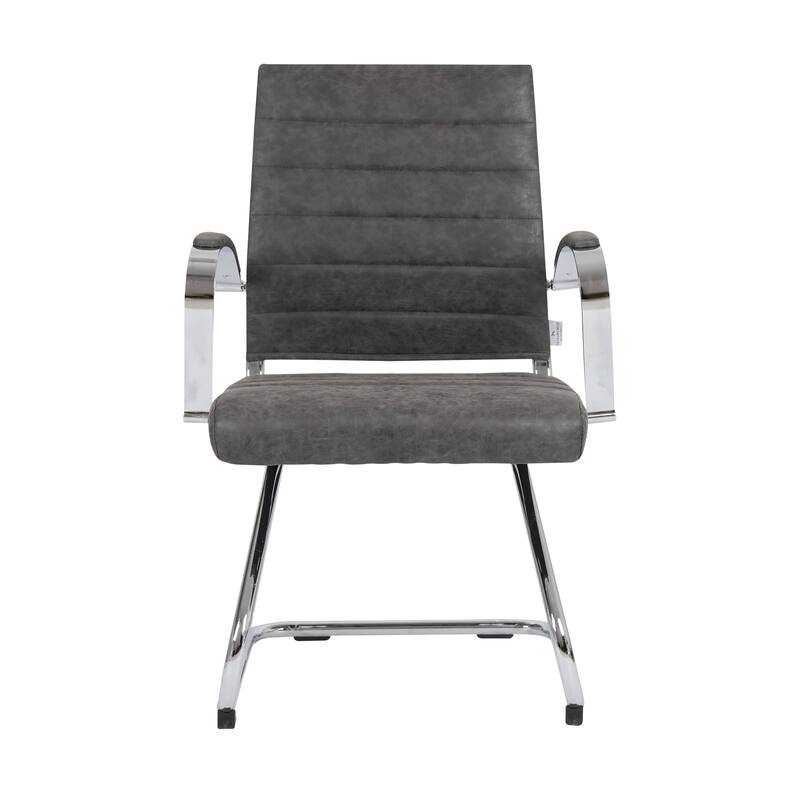 Benmar Modern Leather Office Chair with Stainless Steel Sled Base, Floor Caps, Ergonomic Desk Chair for Home Office or Workspace