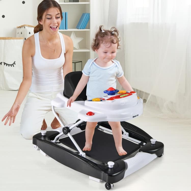 6 in 1 Foldable Baby Walker with Adjustable Height - 28" L x 24" W x 19.5" H - Black